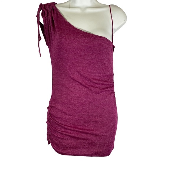 Michael Stars One Shoulder Top Pink Side Ruching Stretchy One Size Fits Most - Picture 3 of 8